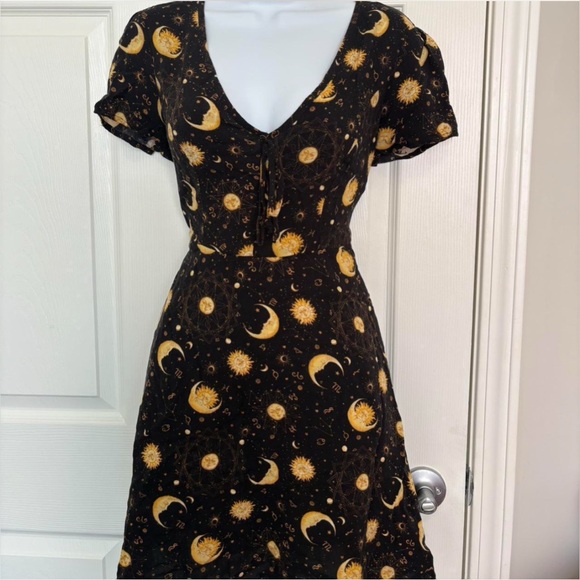 Midnight Hour Dresses & Skirts - Black Midi Dress with Gold Celestial Print